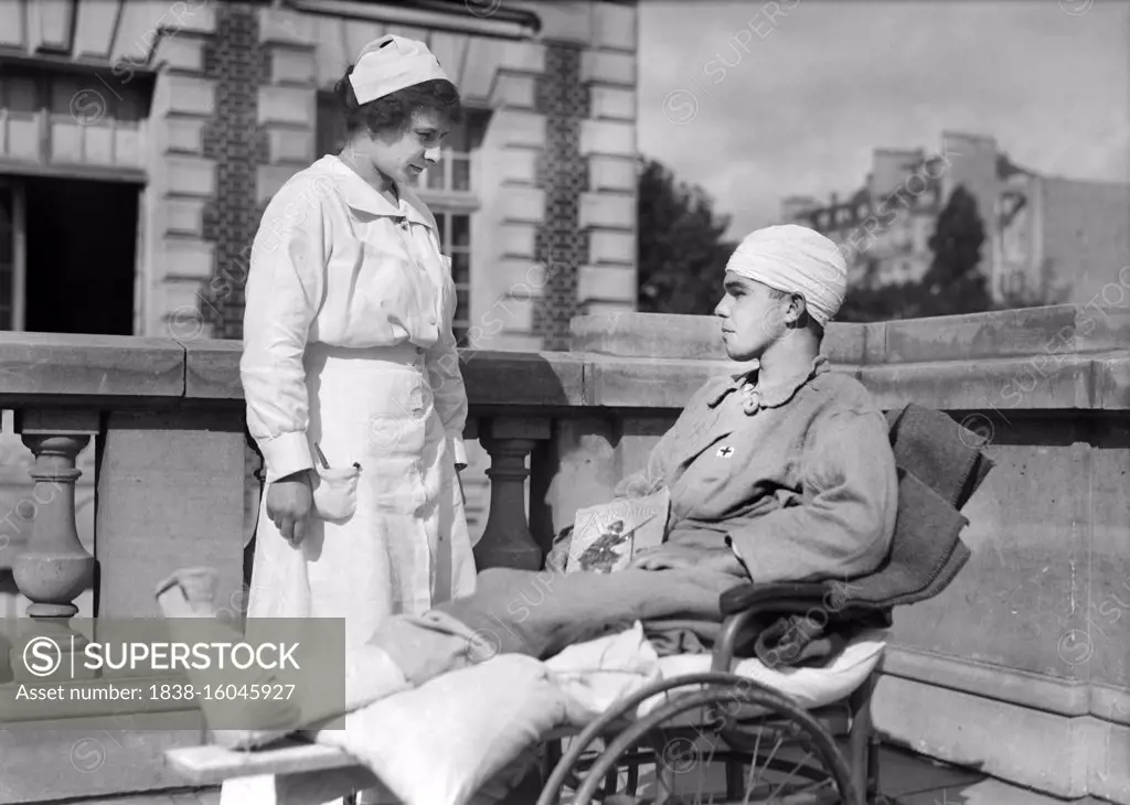 American Nurse and injured Soldier at American Military Hospital No. 1, Neuilly, France, Lewis Wickes Hine, American National Red Cross Photograph Collection, September 1918