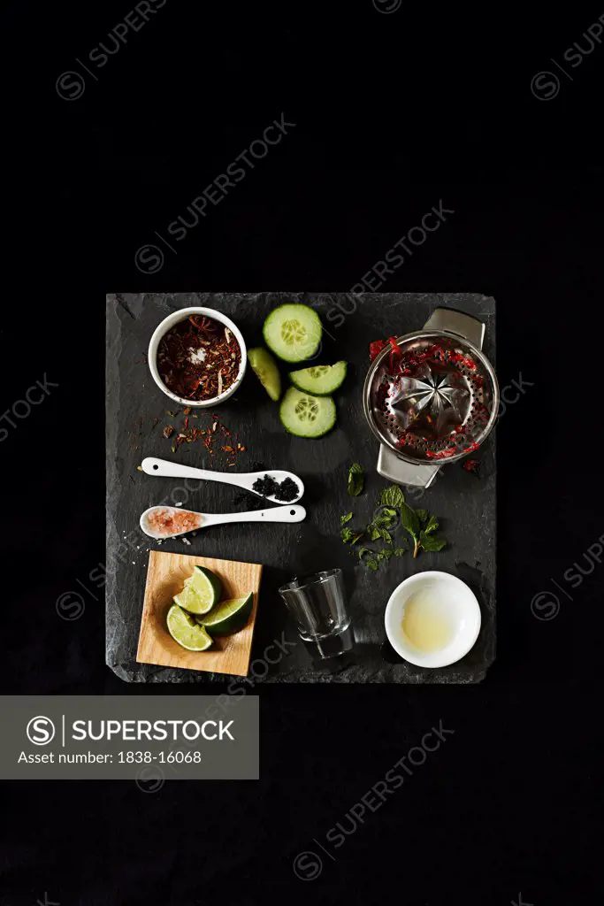 Messy Tray of Margarita Ingredients