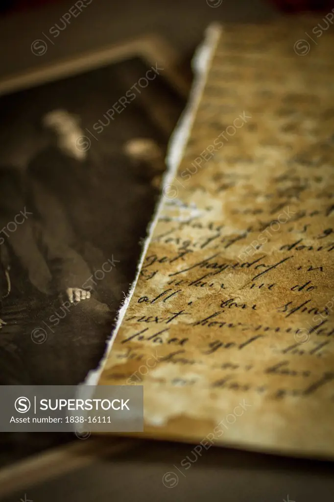 Vintage Photograph and Letter, Close-Up