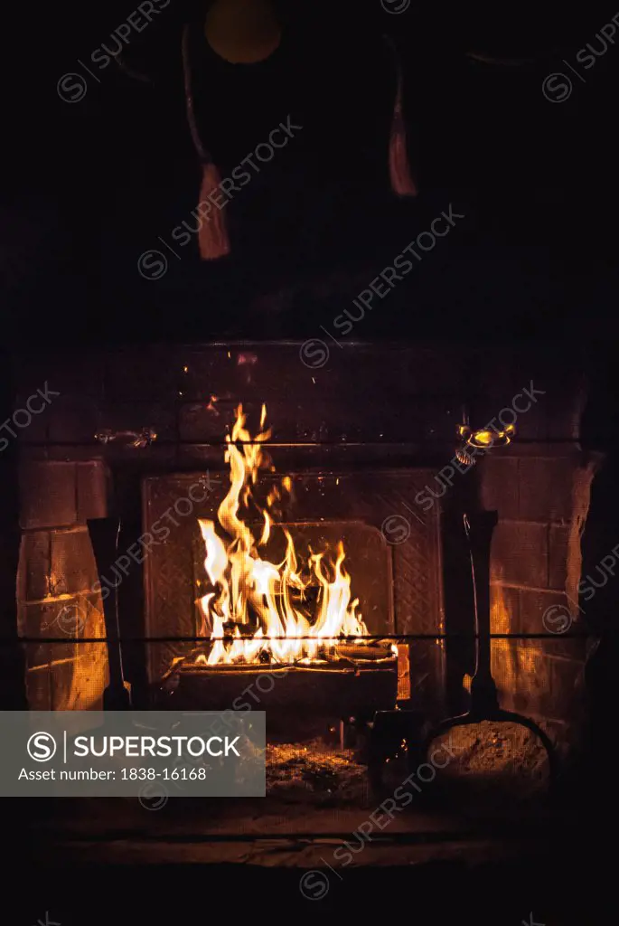 Fire Burning in Fireplace