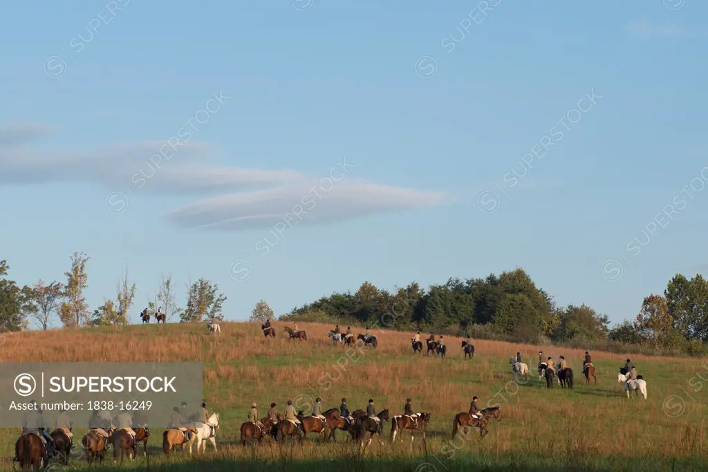 Group of Riders on Horseback Fox Hunting