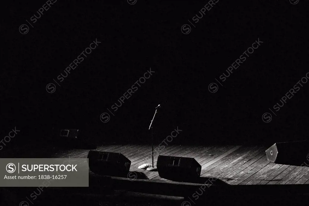 Microphone and Speakers on Empty Stage