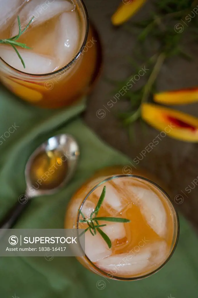 Peach and Rosemary Cocktail, High Angle View