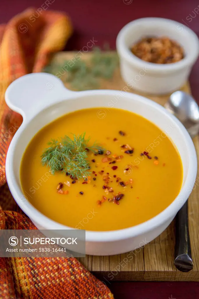 Pumpkin Soup with Dill Garnish