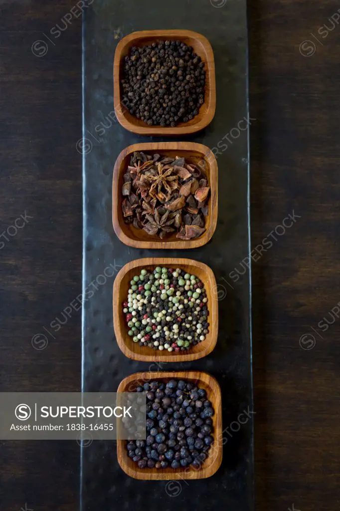 Spices in Wood Bowls