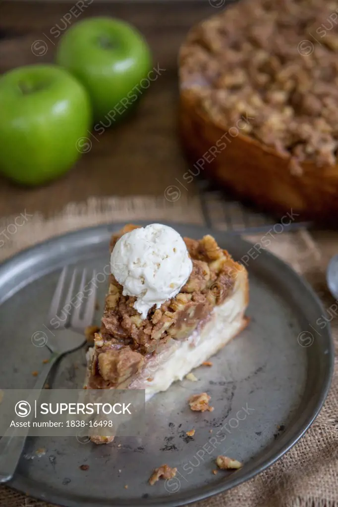 Sour Cream Apple Pie Slice on Tin Plate