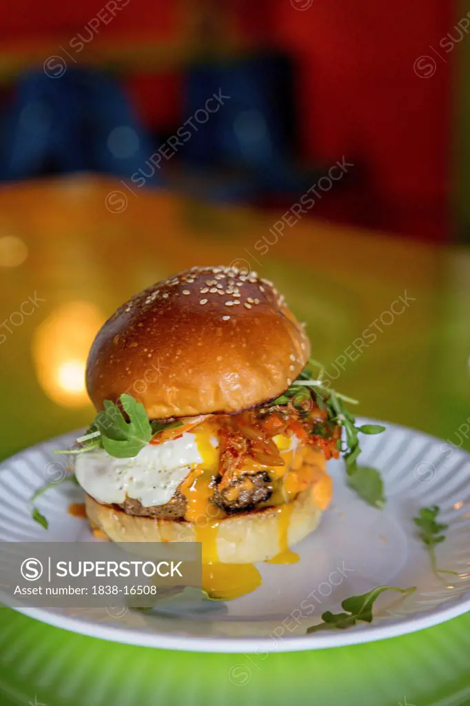 Hamburger with Egg on Bun