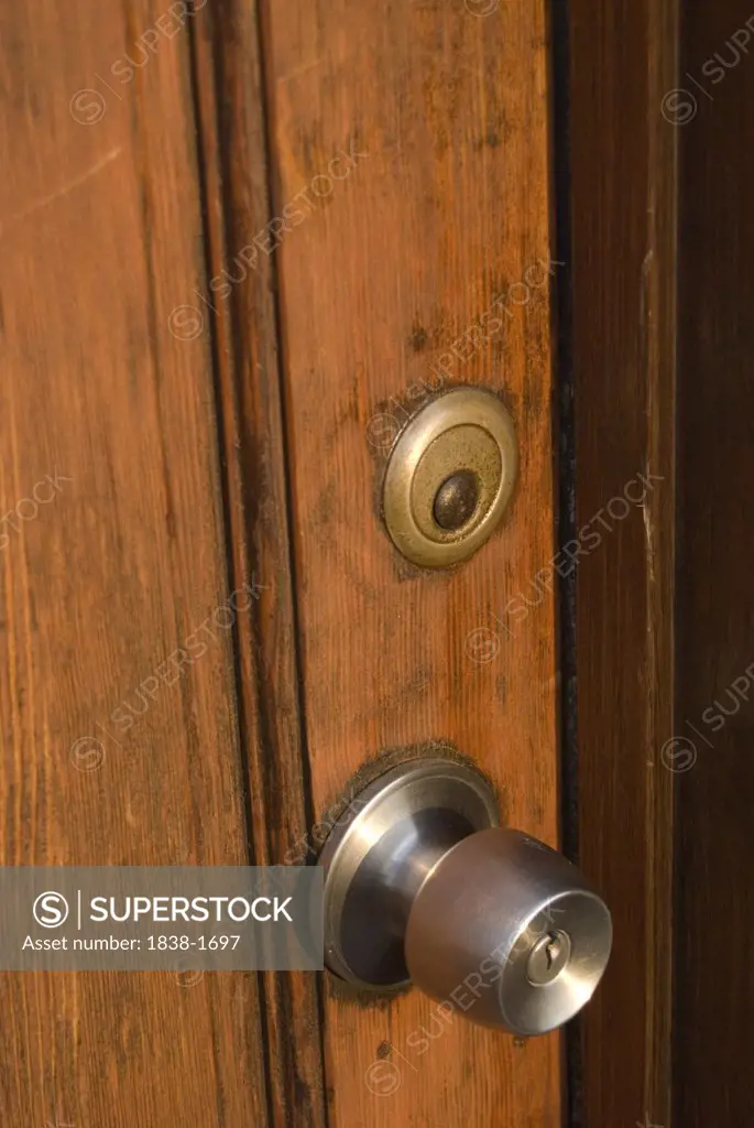 Door Knob on Wooden Door 