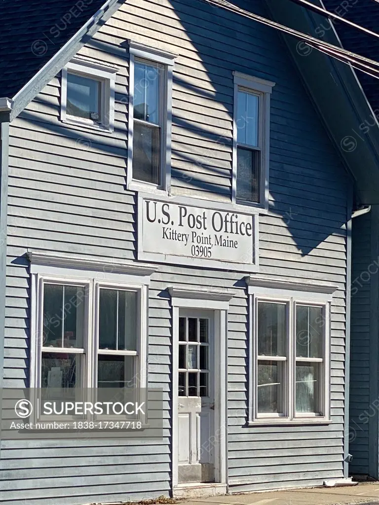 Slight Angle View of Post Office Building, Close-Up, Kittery Point, Maine, USA