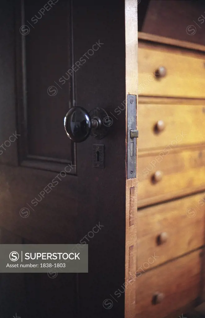 Wooden Door Knob and Dresser 