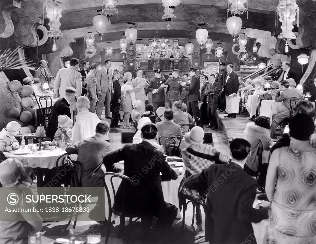 Lili Damita, Edmund Lowe, Victor McLaglen, on-set of the Film, "The Cock-Eyed World", Fox Film Corp., 1929