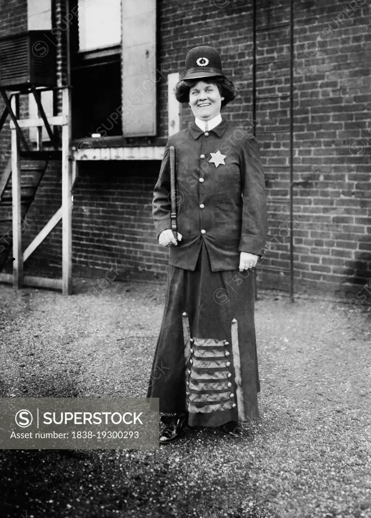 Suffragist posing in Police Uniform to illustrate Woman Police Concept, Cincinnati, Ohio, USA, Bain News Service, 1908