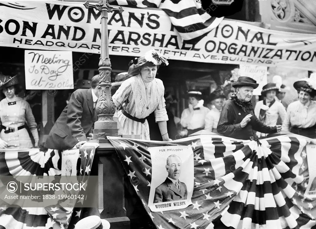 Florence Jaffrey "Daisy" Harriman, President of Woman's National Wilson and Marshall Organization, attending Democratic Rally, Union Square, New York City, New York, USA, Bain News Service, August 20, 1912