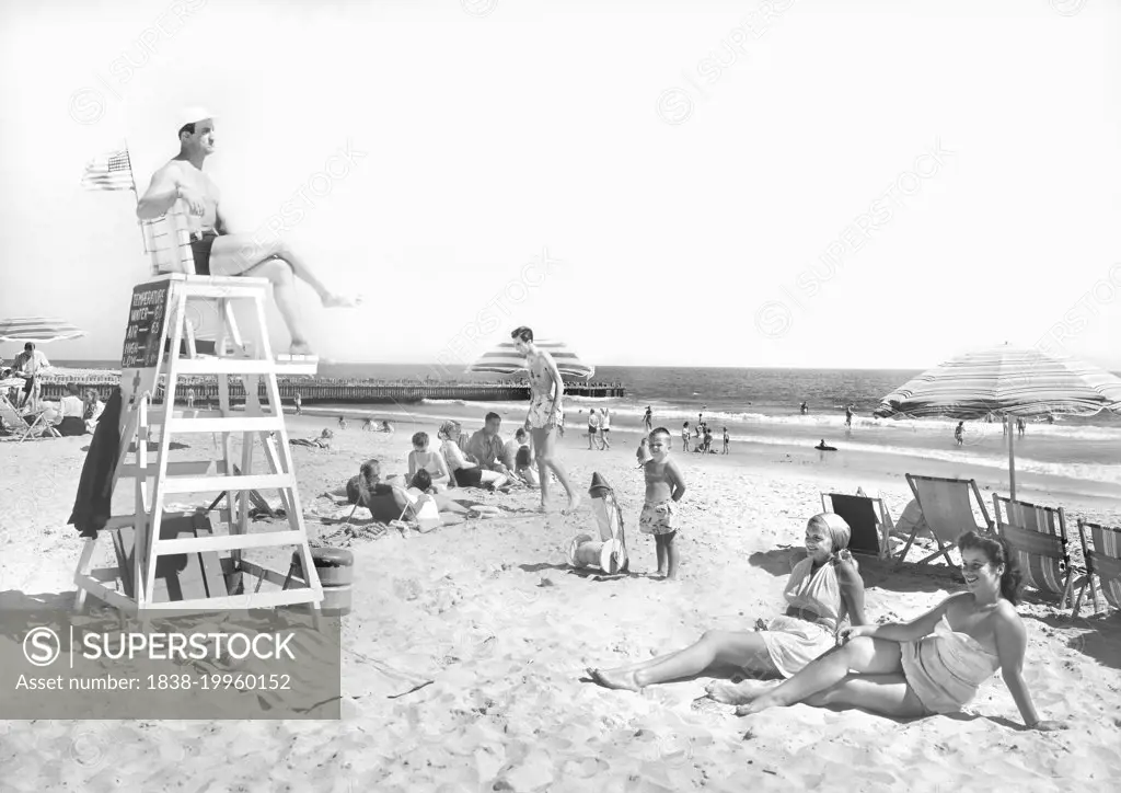 Beach Scene, Surf Club, Atlantic Beach, New York, USA, Gottscho-Schleisner Collection, August 1947