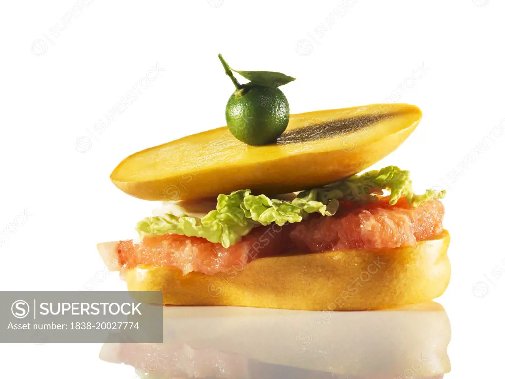 Mango and Grapefruit Sandwich on White Background