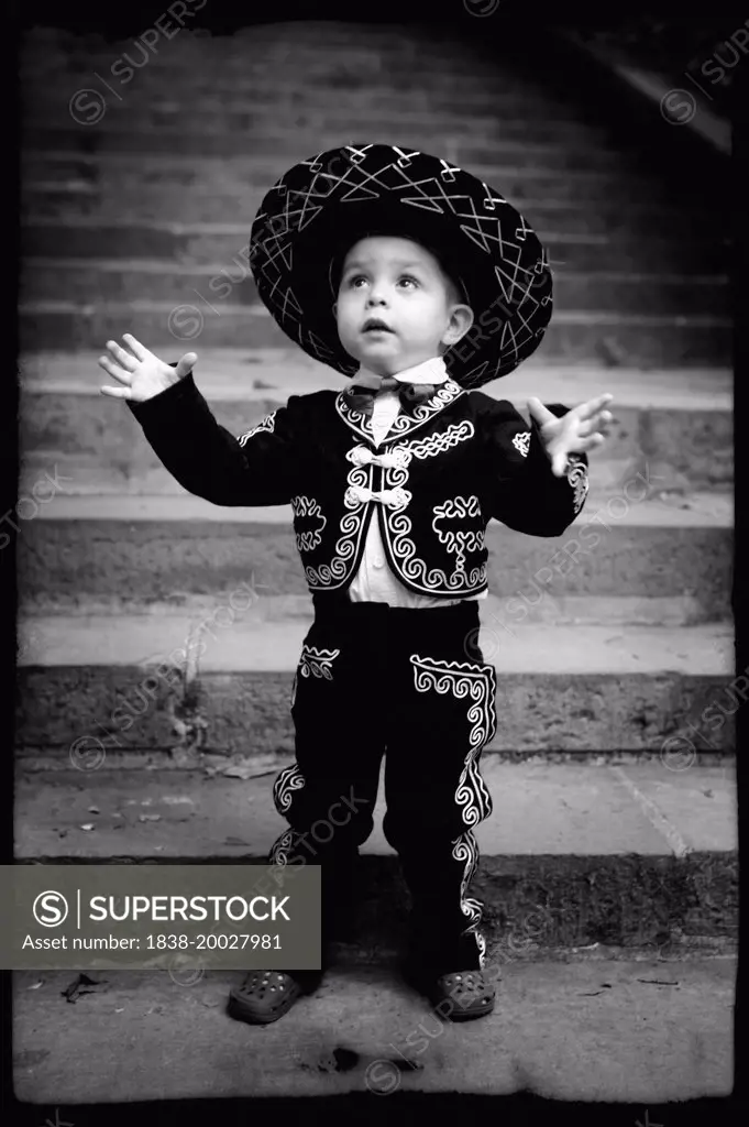 Small Boy Wearing Mariachi Costume
