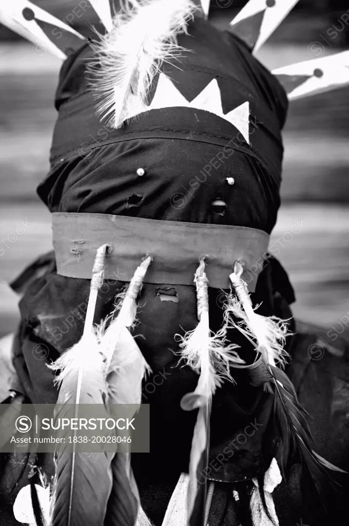 Native American Wearing Ceremonial Mask, Portrait