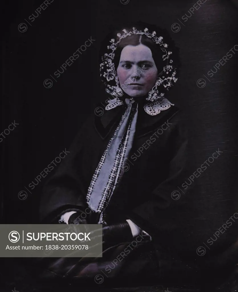 Woman in Bonnet and Coat, Seated Portrait, Daguerreotype, circa 1850's