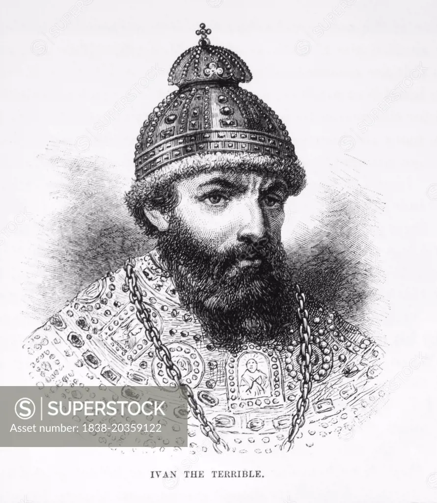 Ivan IV (1530-1584) or Ivan the Terrible, Czar of Russia, 1547-1584, Portrait, Engraving, 1886