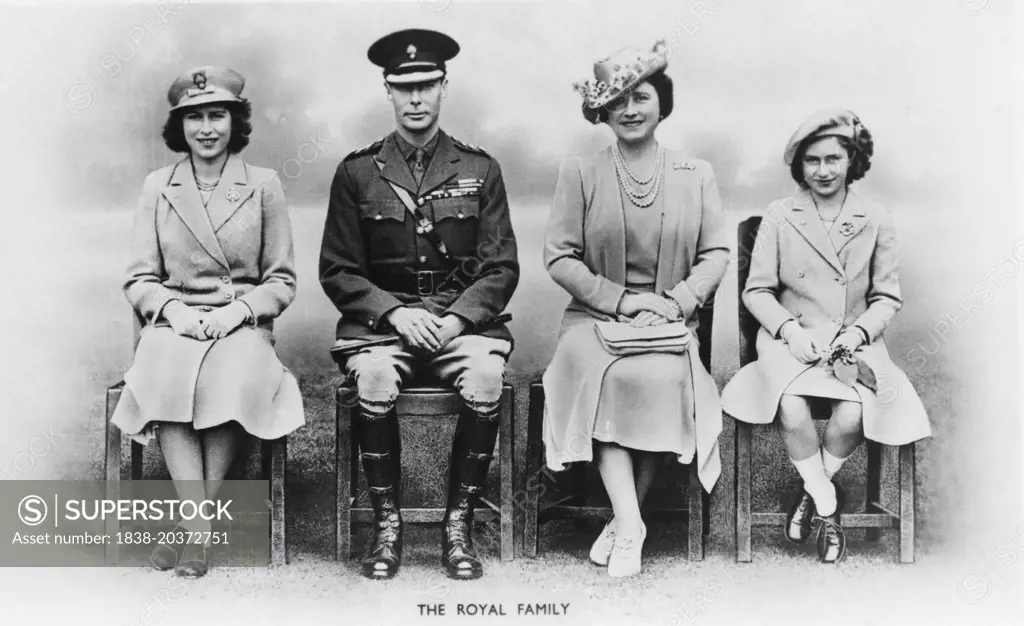 King George VI, H.M. Queen Elizabeth, Princesses Elizabeth and Margaret, of United Kingdom, Portrait, World War II