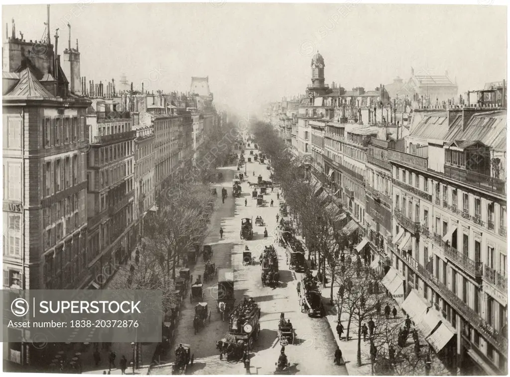 Street Scene, Boulevard des Italiens, Paris, France, Albumen Print, circa 1890