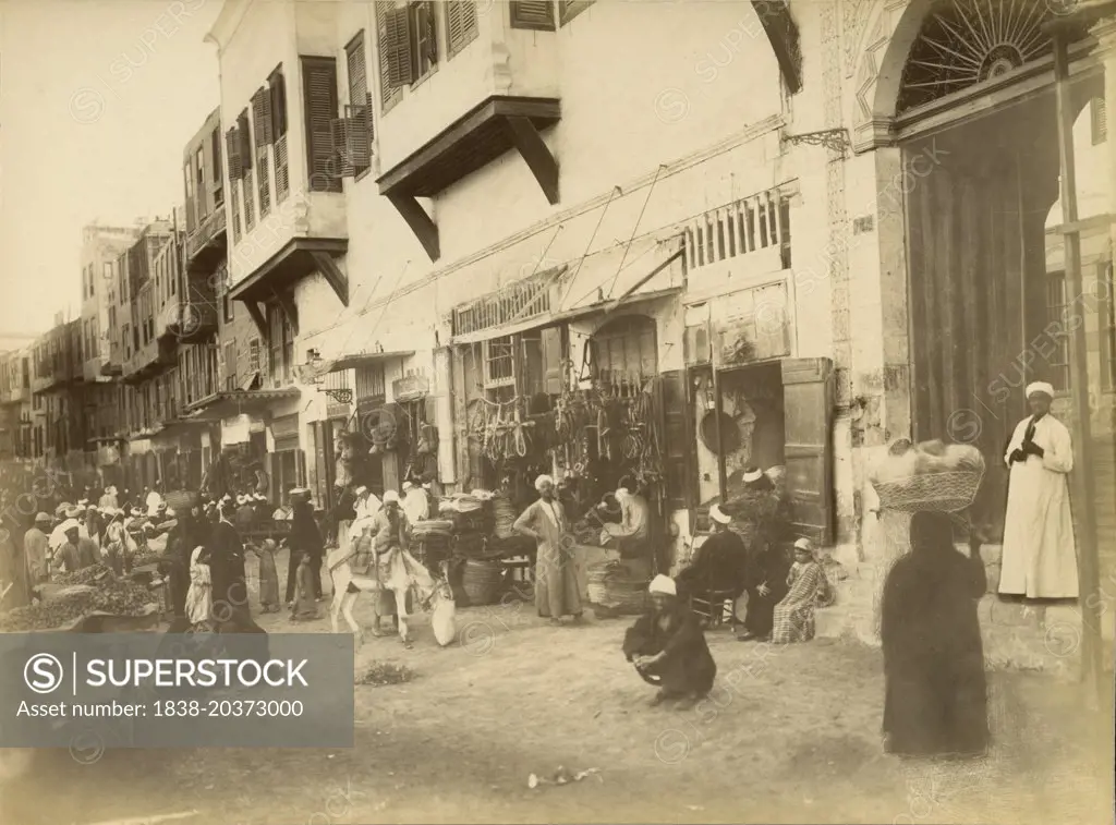 Market and Street Scene, Cairo, Egypt, Albumen Print, circa 1880