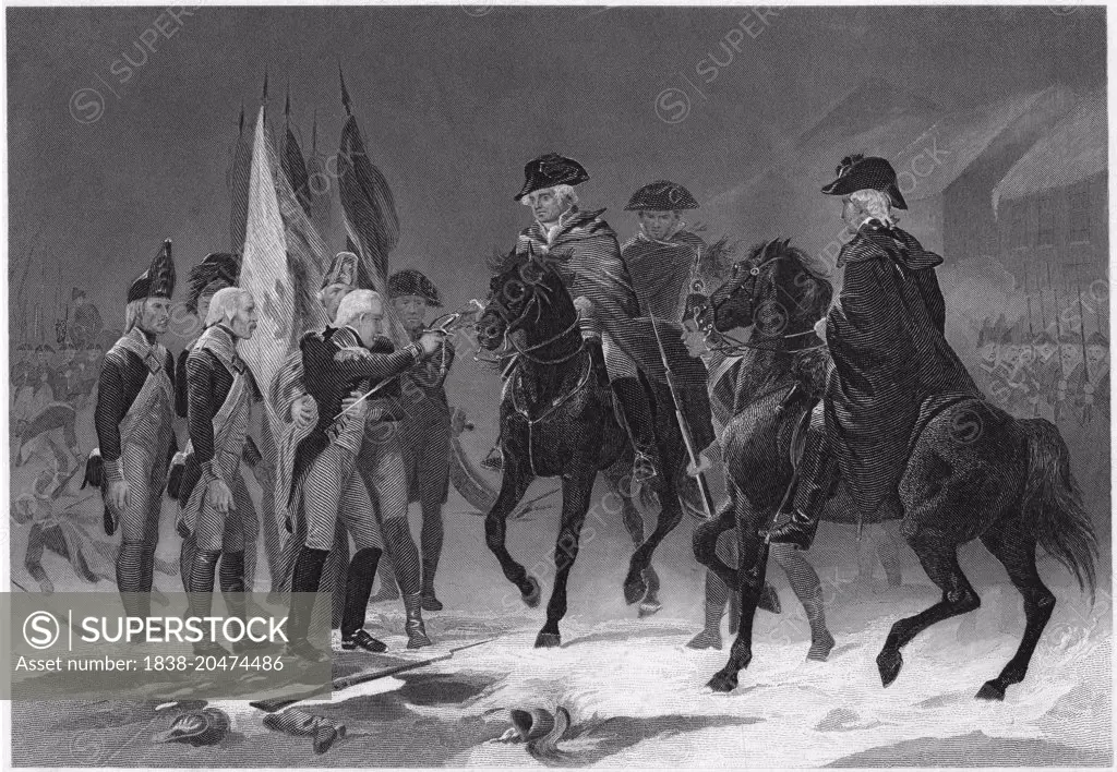 Surrender of Col. Rall at the Battle of Trenton, December 1776, from a Painting by Alonzo Chappel, Engraving Printed by Henry J. Johnson Publisher, NY, 1879