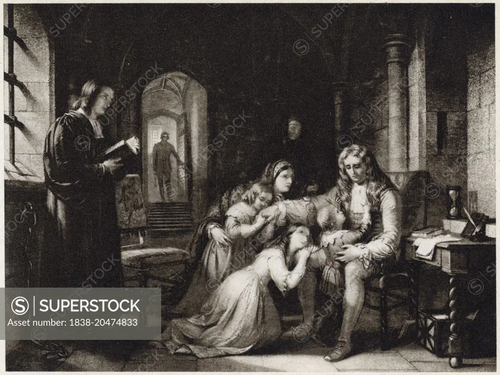 Lord William Russell Taking Leave Of His Children, 1683, Photogravure after a Painting by Bridges, from "The Diary of John Evelyn", M. Walter Dunne, Publisher, 1901