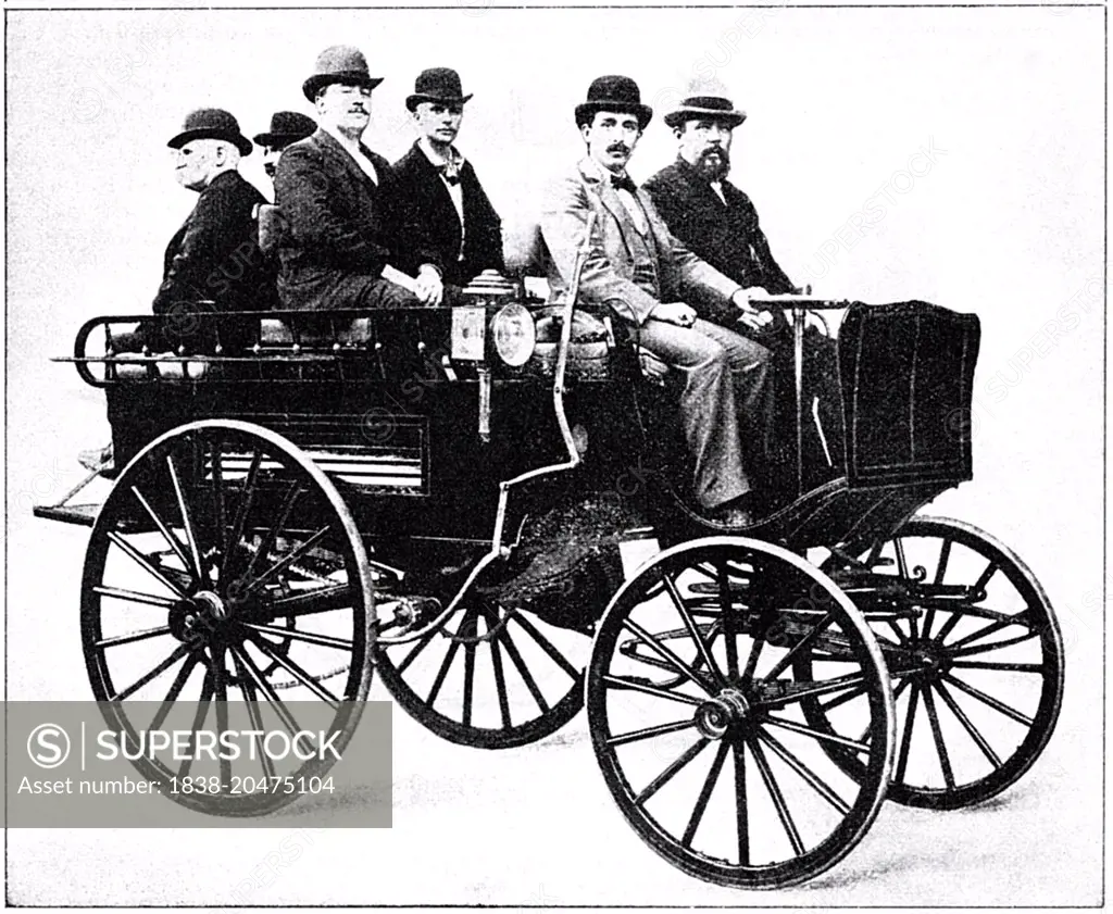 Group of Men Seated in Motor Hunting Trap, created De La Vergne Refrigerating Machine Co., New York, USA, circa 1895