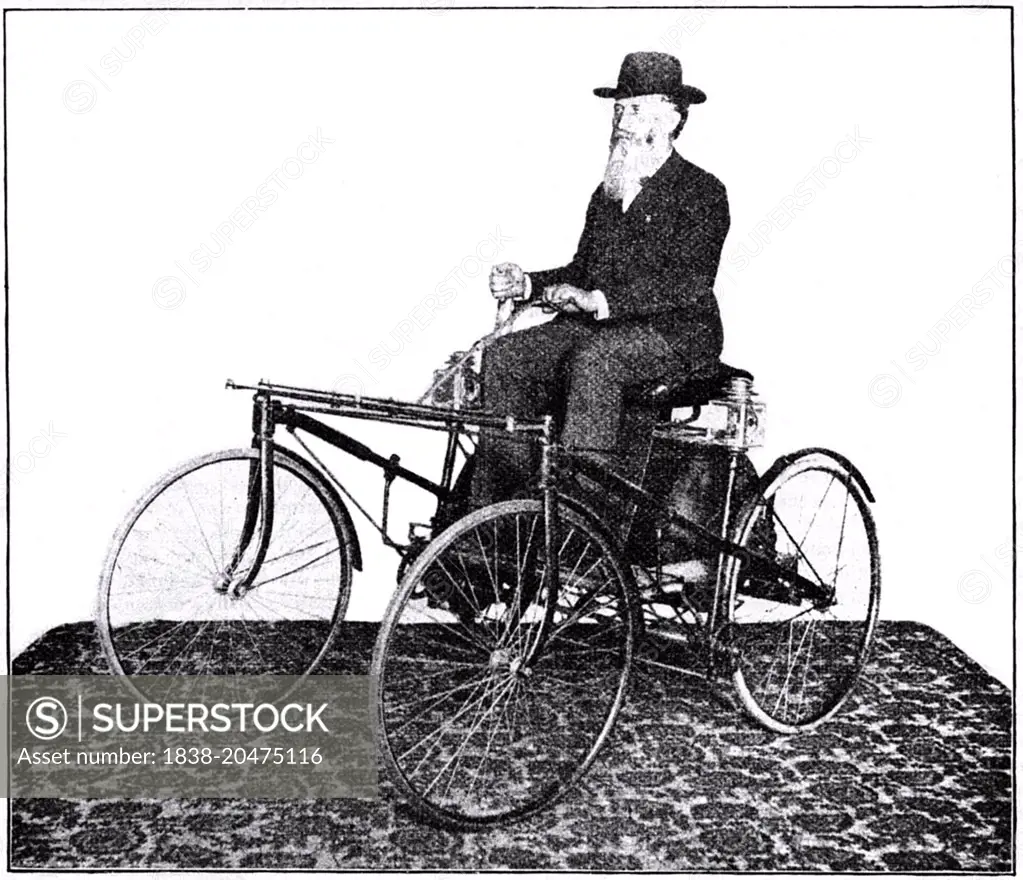 Man Seated in Spring Motor Quadricycle, circa 1895