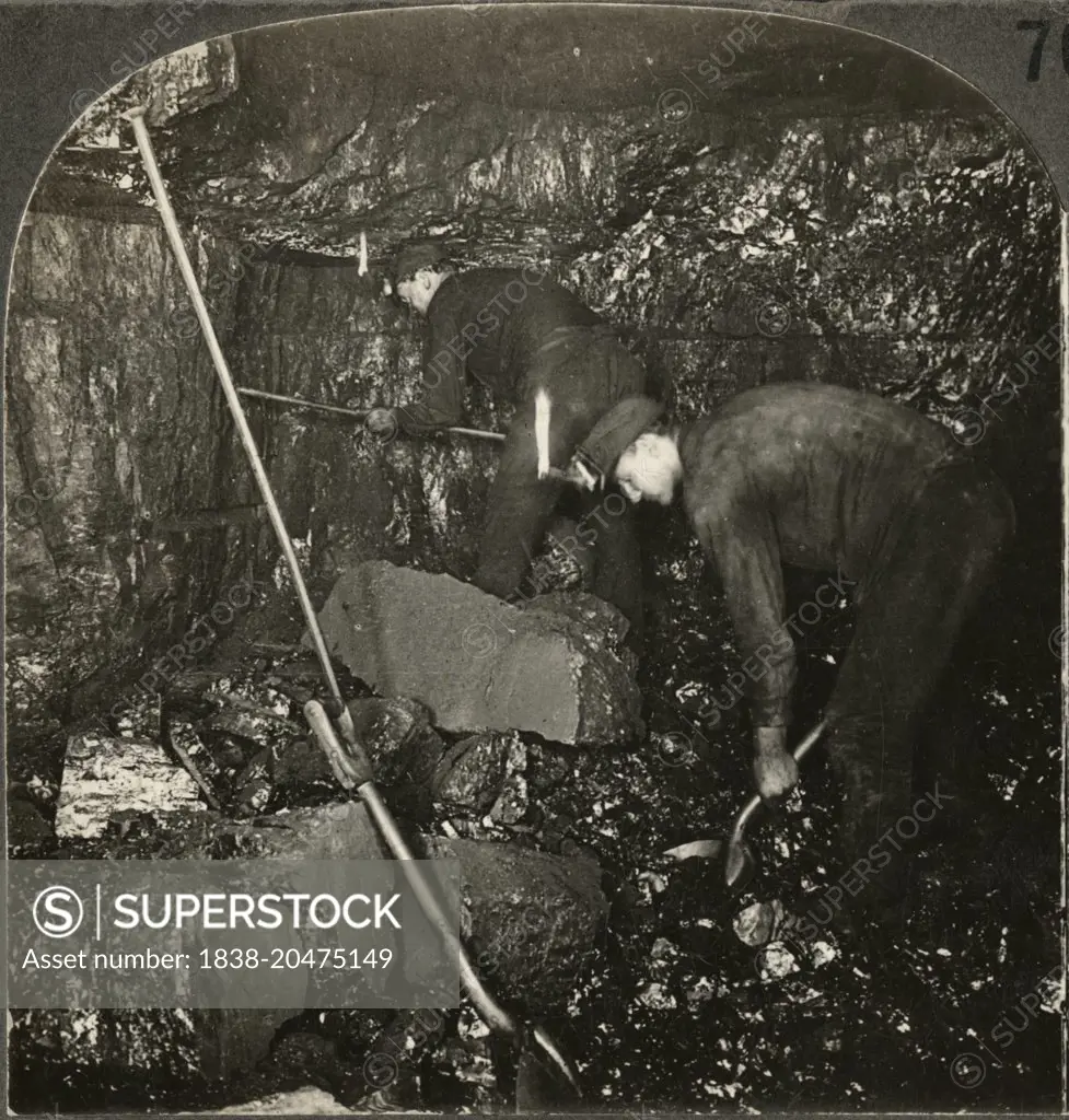 Miner Drilling and Laborer Loading Anthracite, Scranton, Pa, Single Image of Stereo Card, Circa 1915