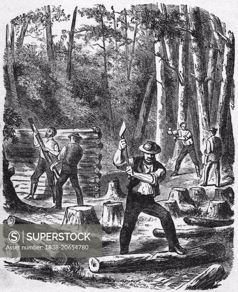 Building the First House in Jamestown” Book Illustration from Indian Horrors or Massacres of the Red Men”, by Henry Davenport Northrop, 1891