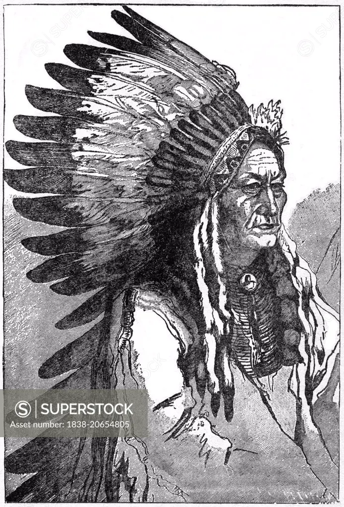 Sitting Bull (1831-1890), Hunkpapa Lakota Chief, War-Dress, Book Illustration from Indian Horrors or Massacres of the Red Men”, by Henry Davenport Northrop, 1891