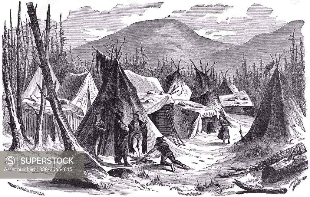 Sioux Indians Near Pine Ridge Agency”, Oglala Lakota Native American reservation, 1889, Book Illustration from Indian Horrors or Massacres of the Red Men”, by Henry Davenport Northrop, 1891