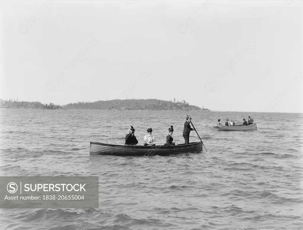 Group of People Boating off Presque Isle, Lake Superior, Marquette, Michigan, USA, circa 1895