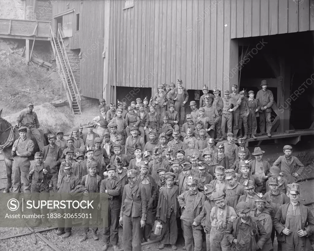 Large Group of Breaker Boys, Portrait, Woodward Coal Mines, Kingston, Pennsylvania, USA, circa 1890