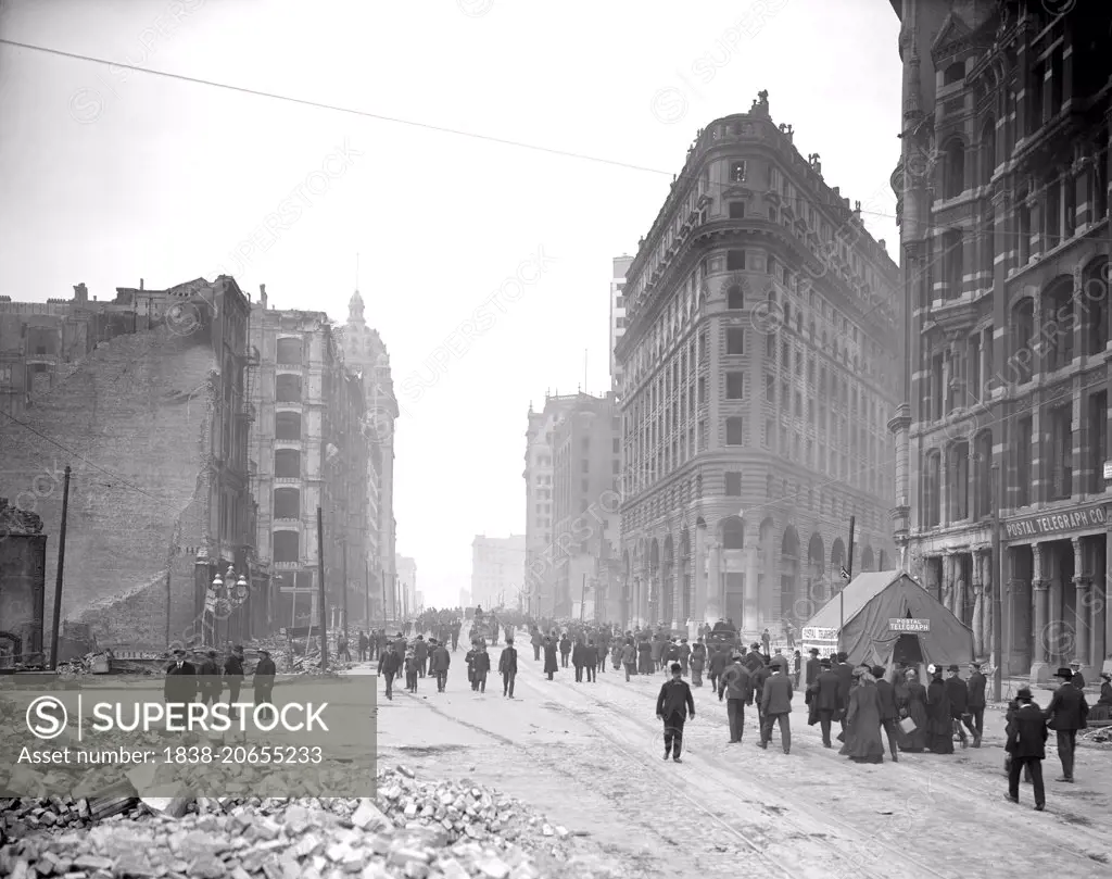 Market St. from Montgomery St., after Earthquake, San Francisco, California, USA, circa 1906