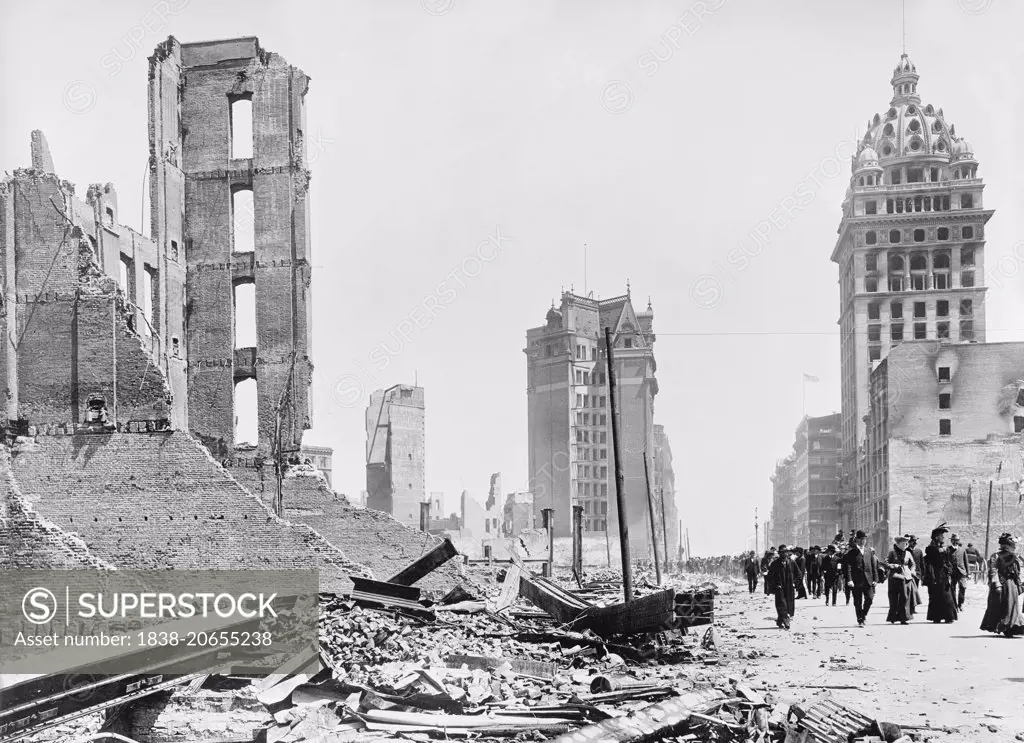 Market Street, Phelan Building in Foreground, after Earthquake, San Francisco, California, USA, circa 1906