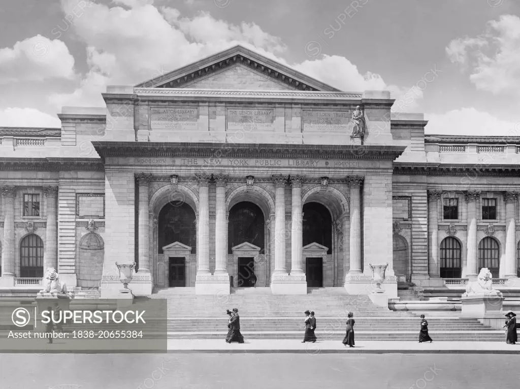 Public Library, Entrance, New York City, USA, circa 1915