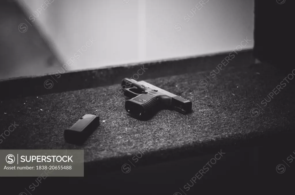 Unloaded Glock Pistol at Shooting Range