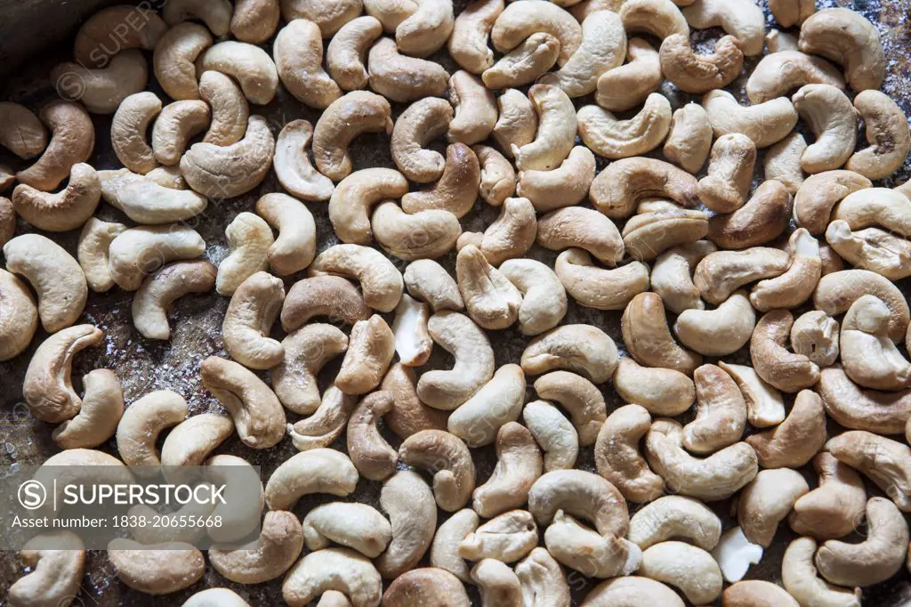 Cashew Nuts on Baking Tray, Close-Up