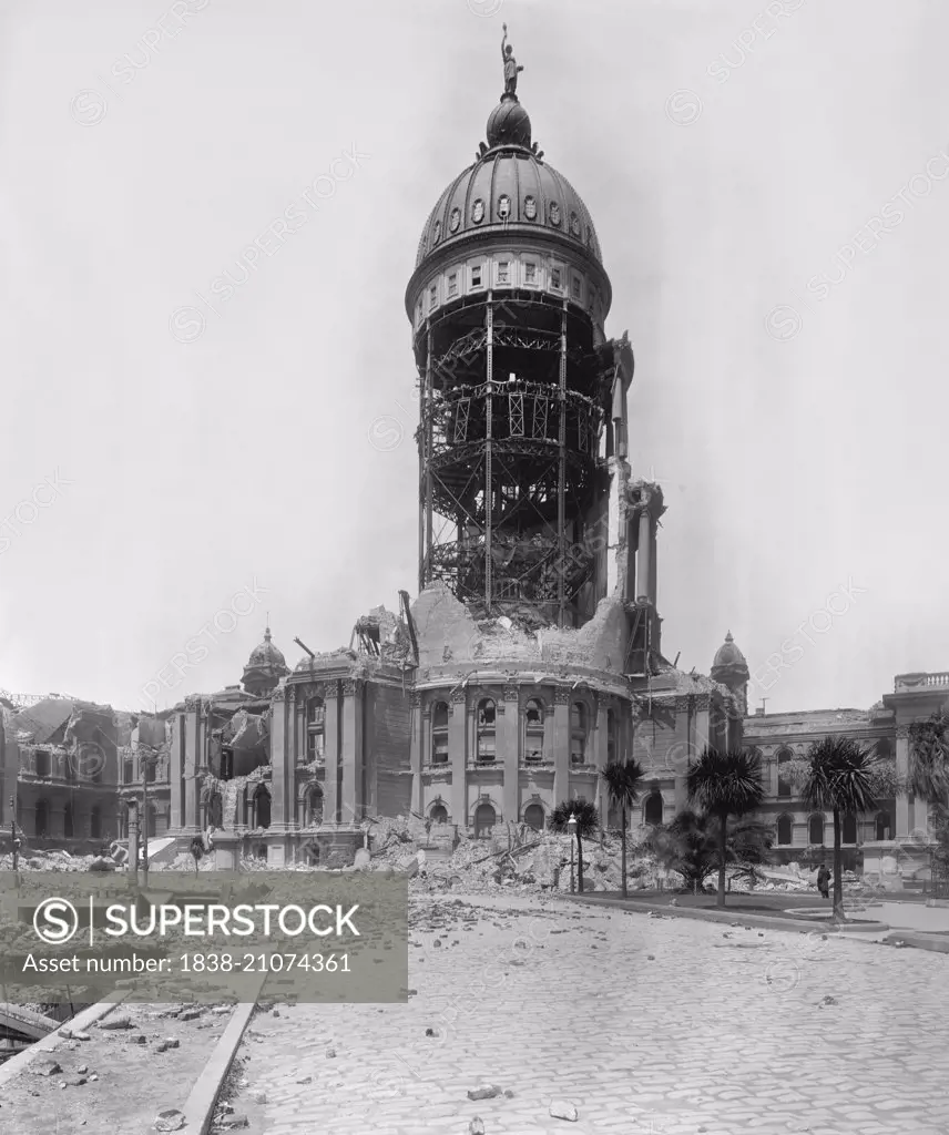 City Hall Tower after Earthquake, San Francisco, California, USA, circa 1906