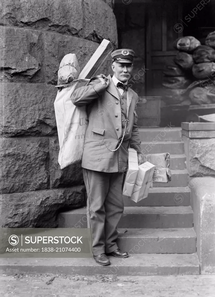 Mailman Delivering Parcel Posts, USA, circa 1914