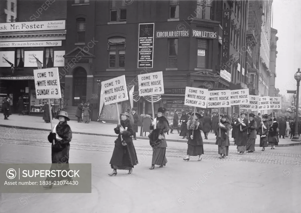 Suffragettes Marching with Signs, Washington DC, USA, circa 1917