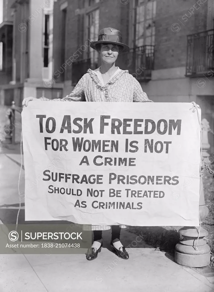 Suffragette Holding Protest Banner, USA, circa 1917