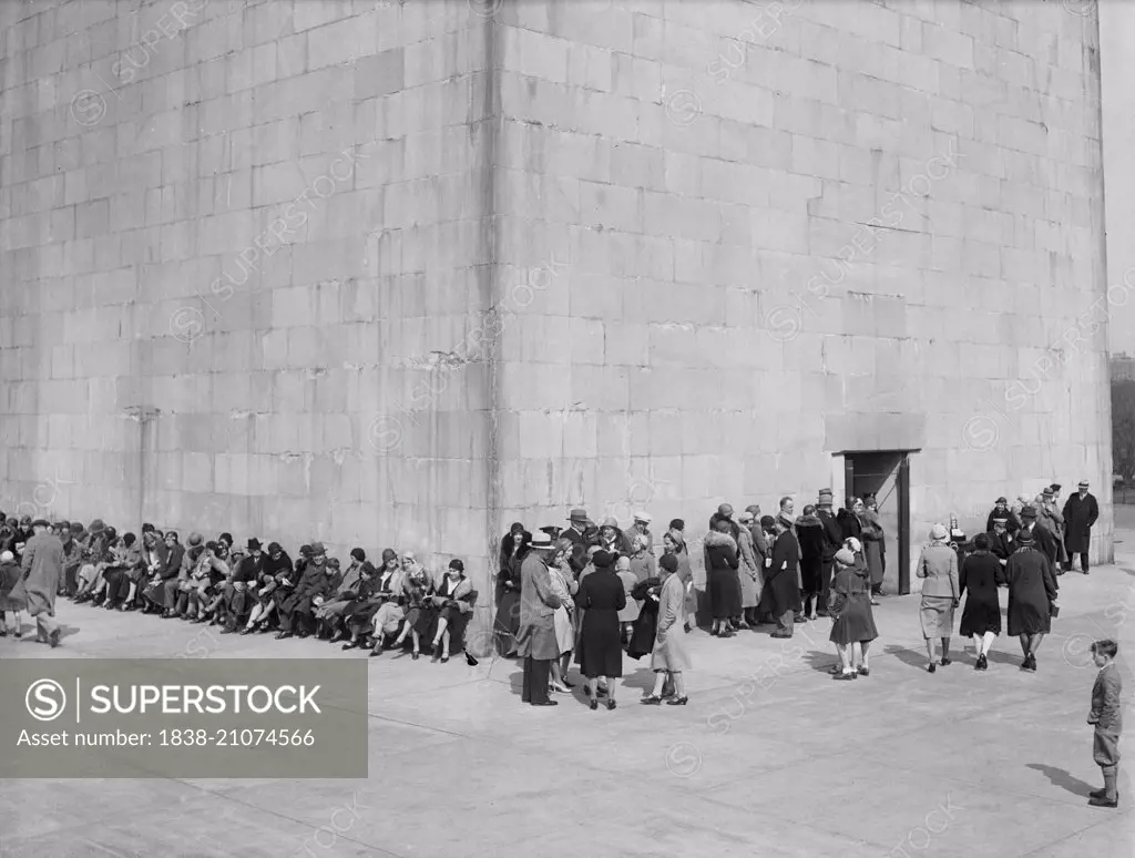 Group of People Waiting in Line at Base of Washington Monument, Washington DC, USA, circa 1930