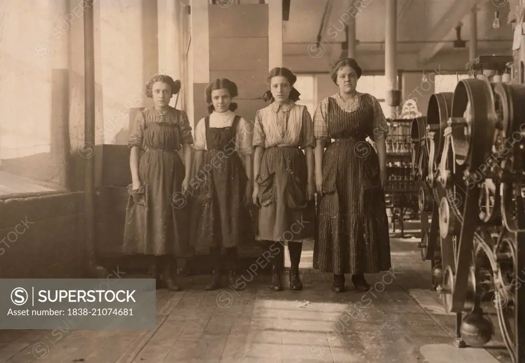 Portrait of Four Girls in Textile Mill, Fall River, Massachusetts, USA, circa 1912