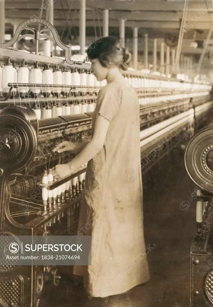 14-year-old Girl Working as Spinner in Cotton Mill, Adams, Massachusetts, USA, circa 1916