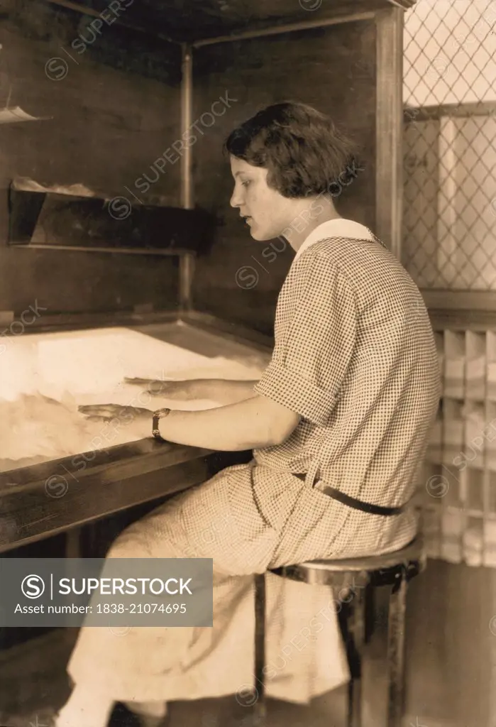 Teen Girl Working in Silk Factory, Favorable Working Conditions, South Manchester, Connecticut, USA, circa 1924