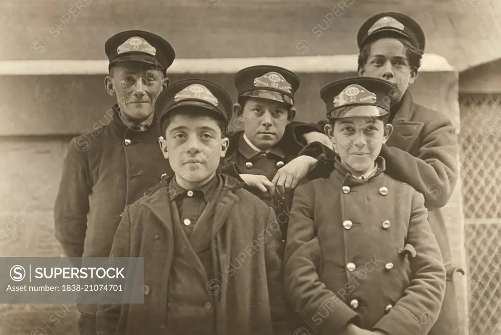 Group of Young Messenger Boys, Western Union, Hartford, Connecticut, USA, circa 1909